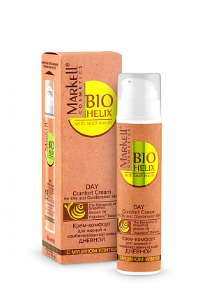 Крем-комфорт дневной для жирной и коминированной кожи Bio-Helix 50мл C муцином улитки